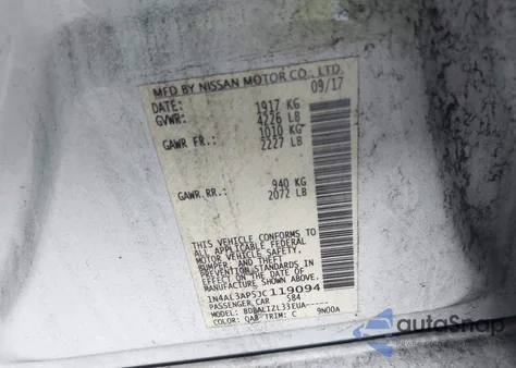 2018 Nissan Altima 2.5 Sv из США, поврежденный, VIN 1N4AL3AP5JC119094